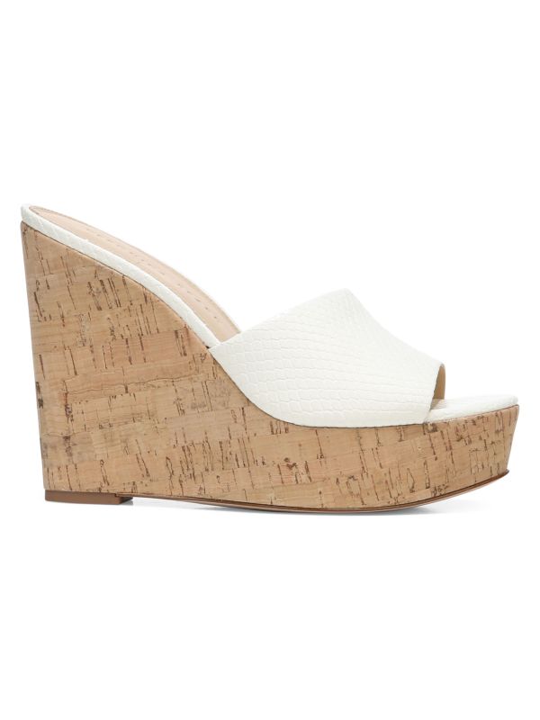 Veronica Beard Dali Python Embossed Leather & Cork Platform Wedge Mules